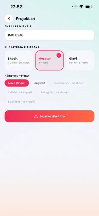 Caption app: choosing a video from the gallery in Titro on iPhone
