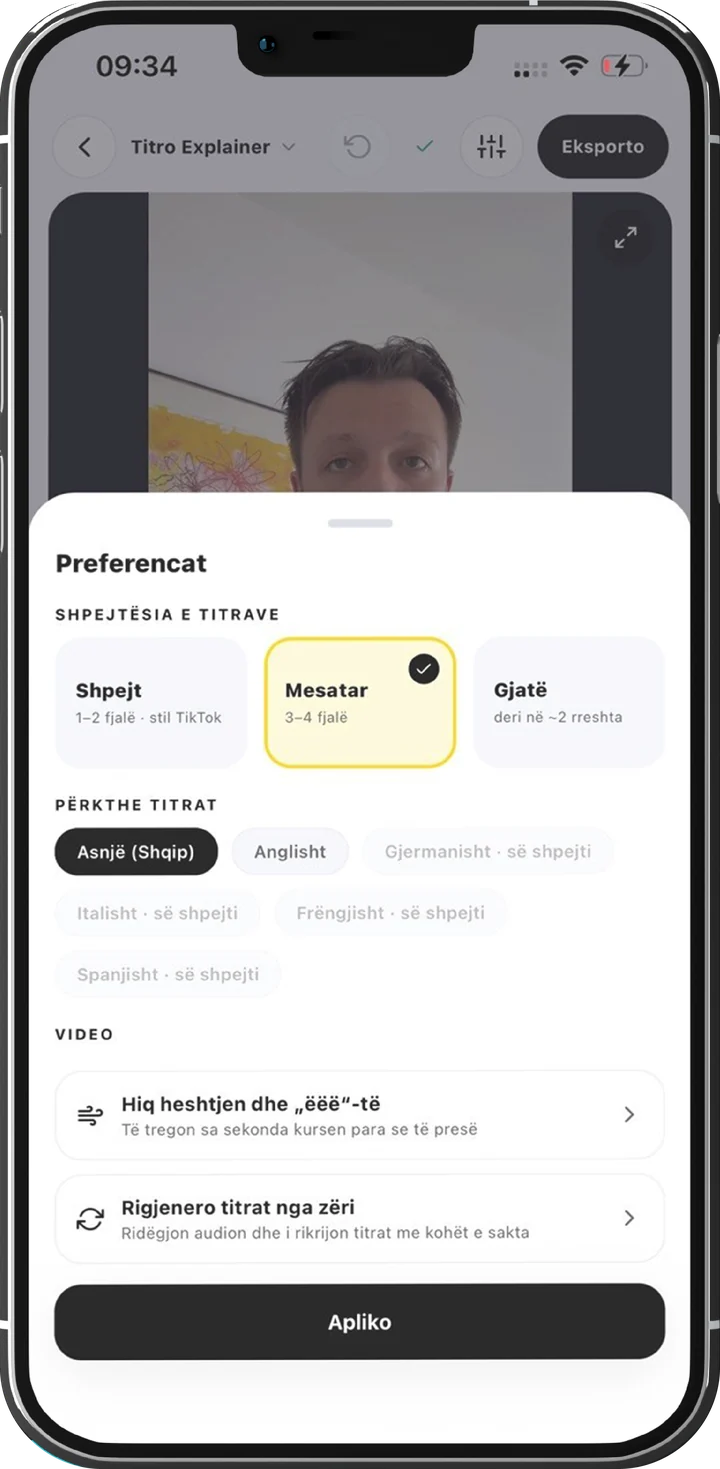 Die Video-Einstellungen in der Titro-App: Untertitel-Tempo und Übersetzung