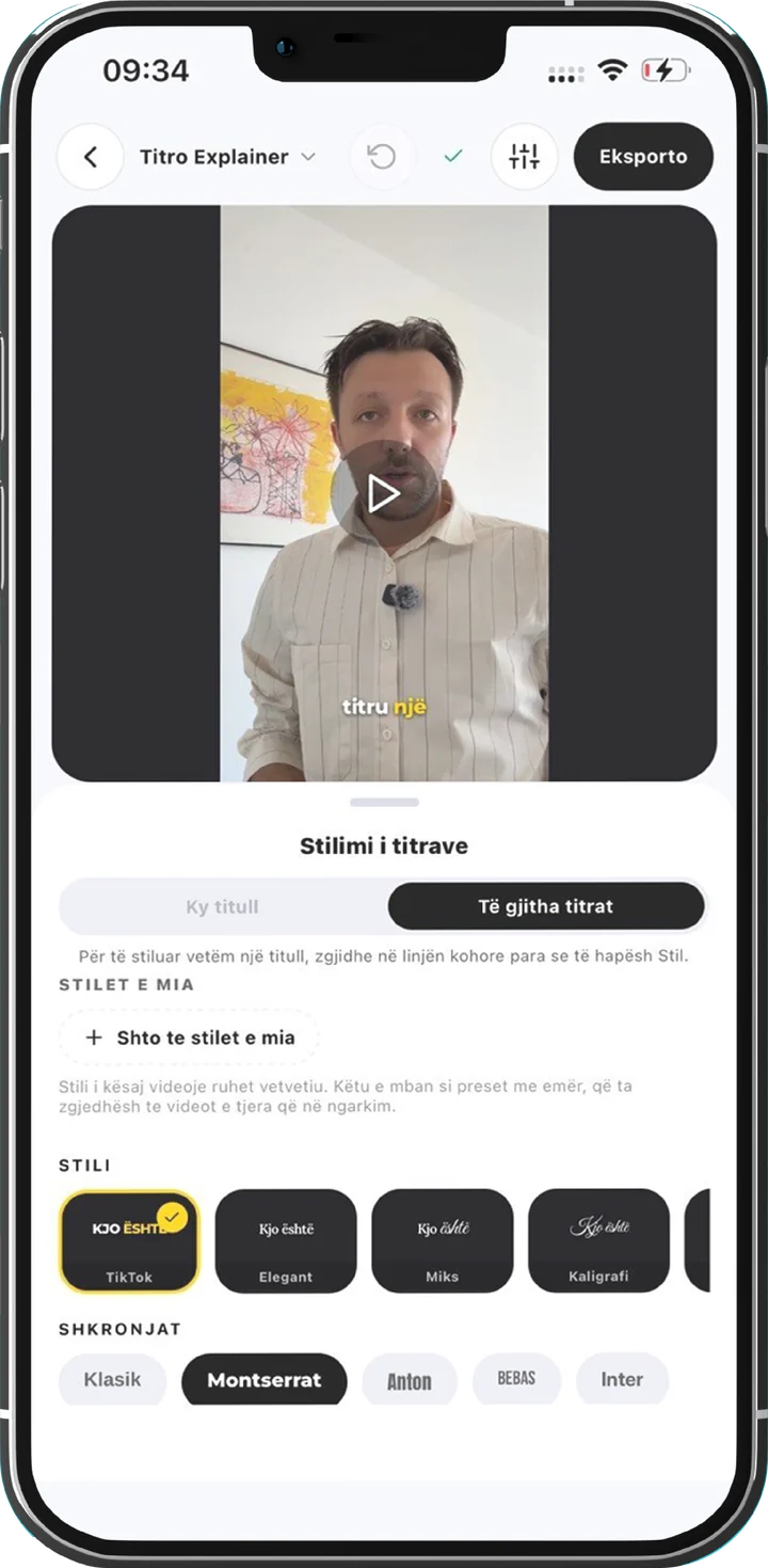 The style panel in the Titro app